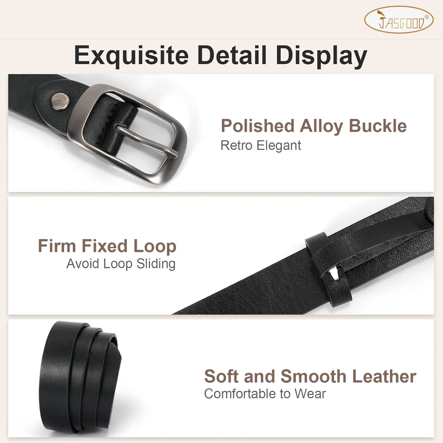 JASGOOD 2 Pack Women Faux Leather Belt, Fashion Ladies Belt with Pin Buckle for Jeans Pants