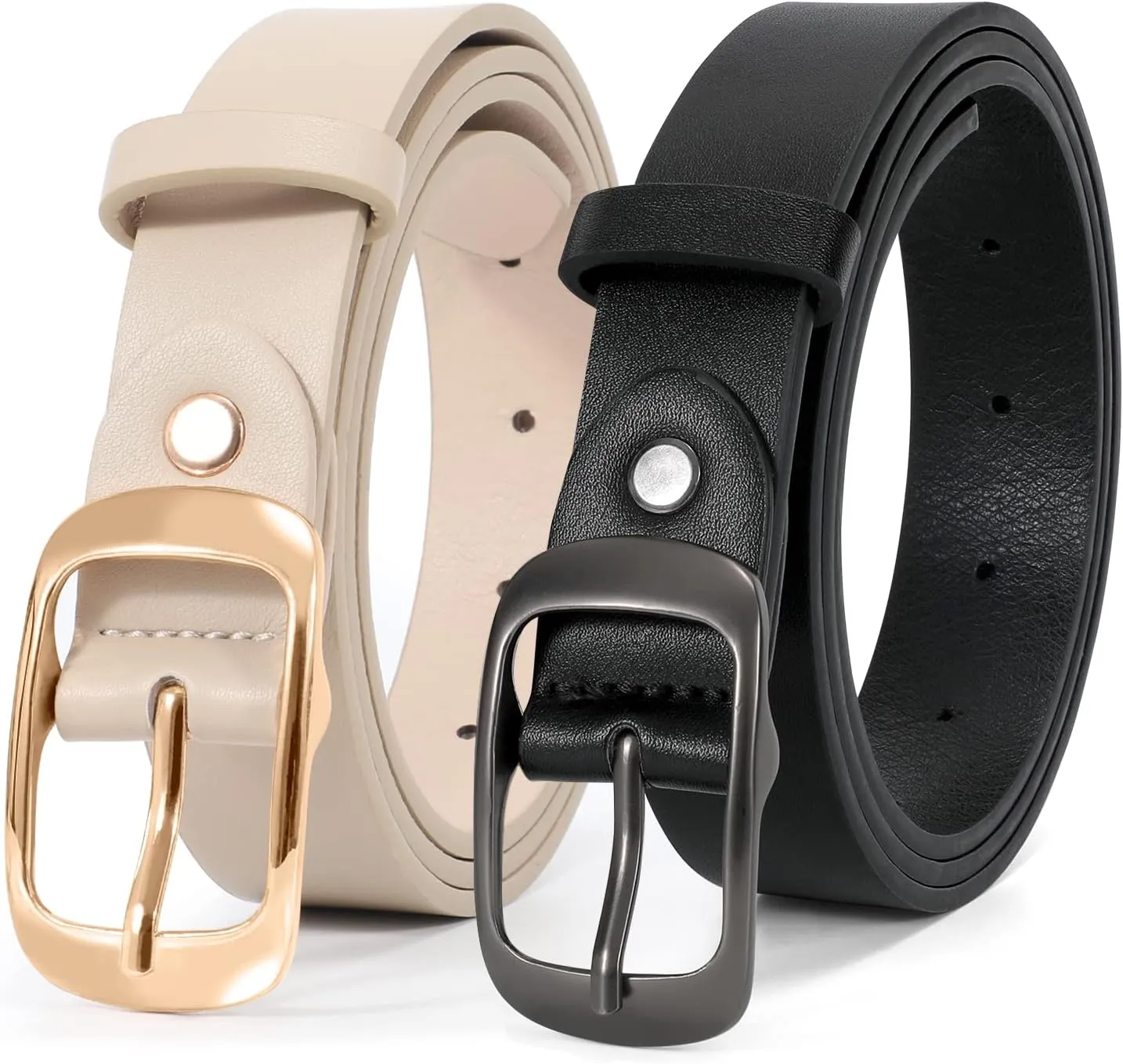 JASGOOD 2 Pack Women Faux Leather Belt, Fashion Ladies Belt with Pin Buckle for Jeans Pants