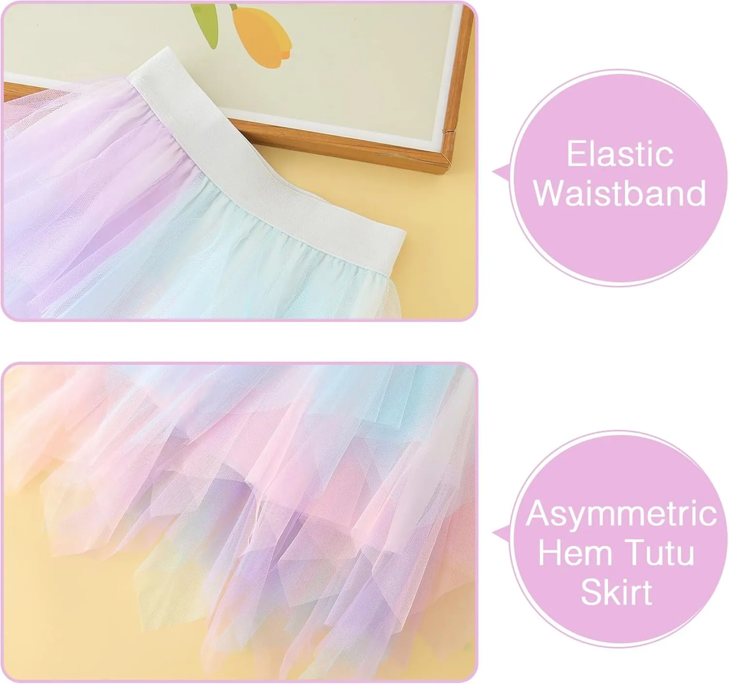 Jastore Girls Gradient Sweet Layered Mesh Skirt Party Birthday Dance Princess Skirt