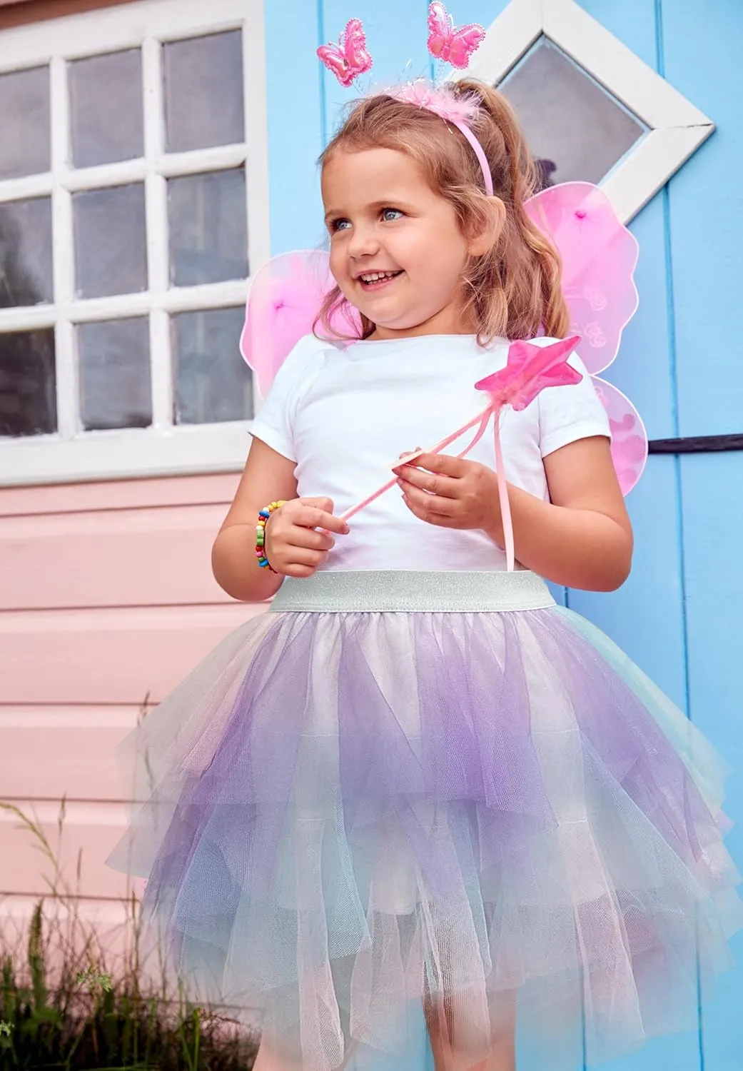 Jastore Girls Gradient Sweet Layered Mesh Skirt Party Birthday Dance Princess Skirt
