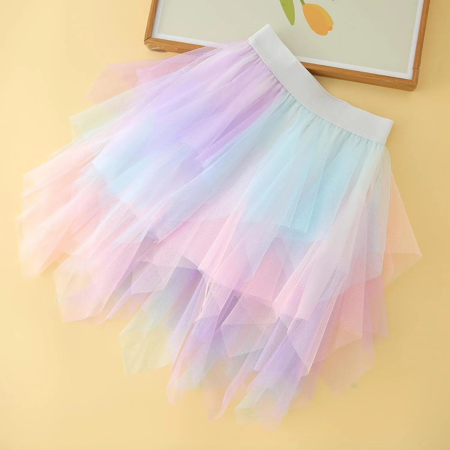 Jastore Girls Gradient Sweet Layered Mesh Skirt Party Birthday Dance Princess Skirt