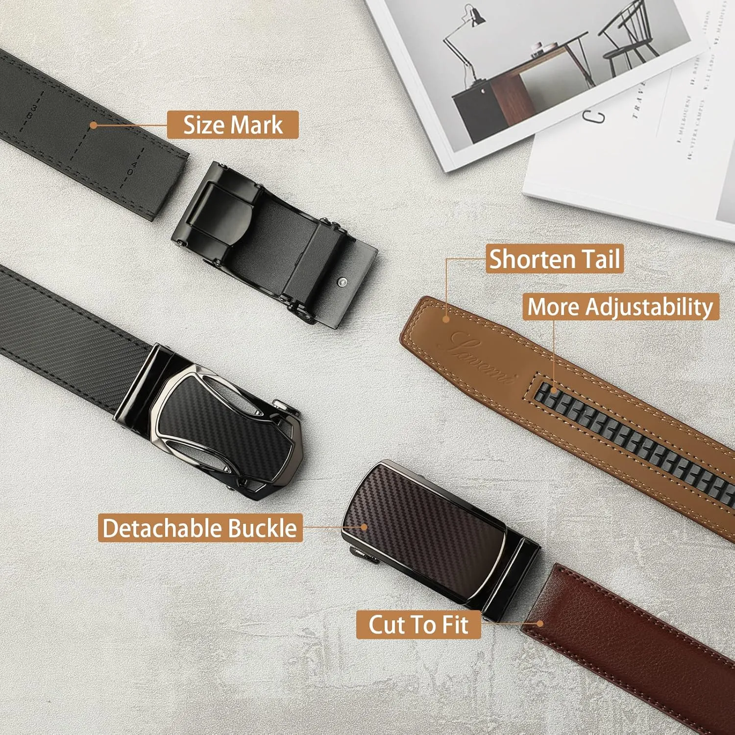 Lavemi Men's Real Leather Ratchet Dress Casual Belt, Cut to Exact Fit,Elegant Gift Box