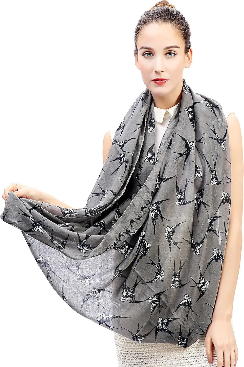 Lina & Lily Bird Print Women's Infinity Scarf Lightweight All Season