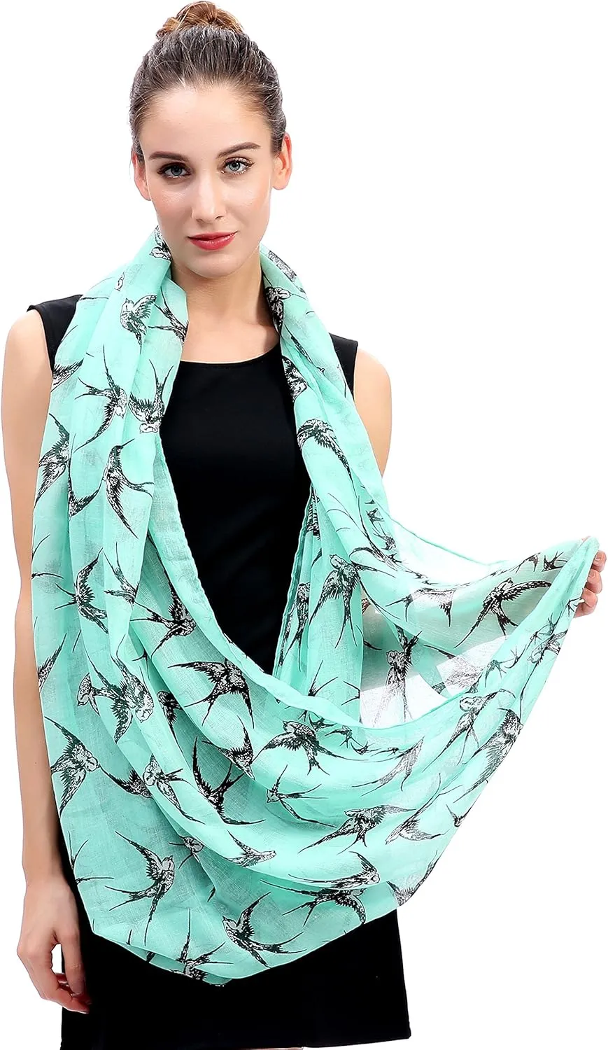 Lina & Lily Bird Print Women's Infinity Scarf Lightweight All Season