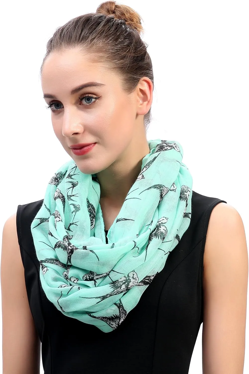 Lina & Lily Bird Print Women's Infinity Scarf Lightweight All Season