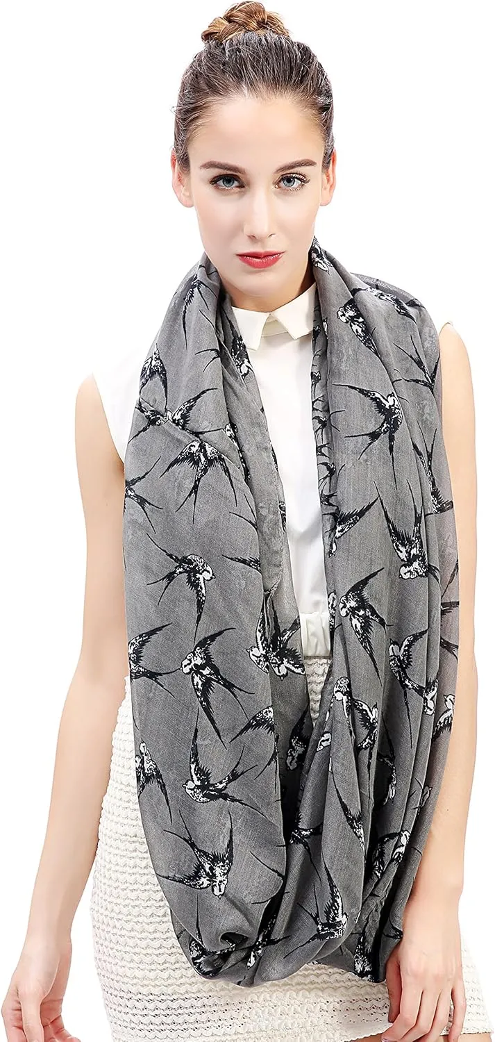 Lina & Lily Bird Print Women's Infinity Scarf Lightweight All Season