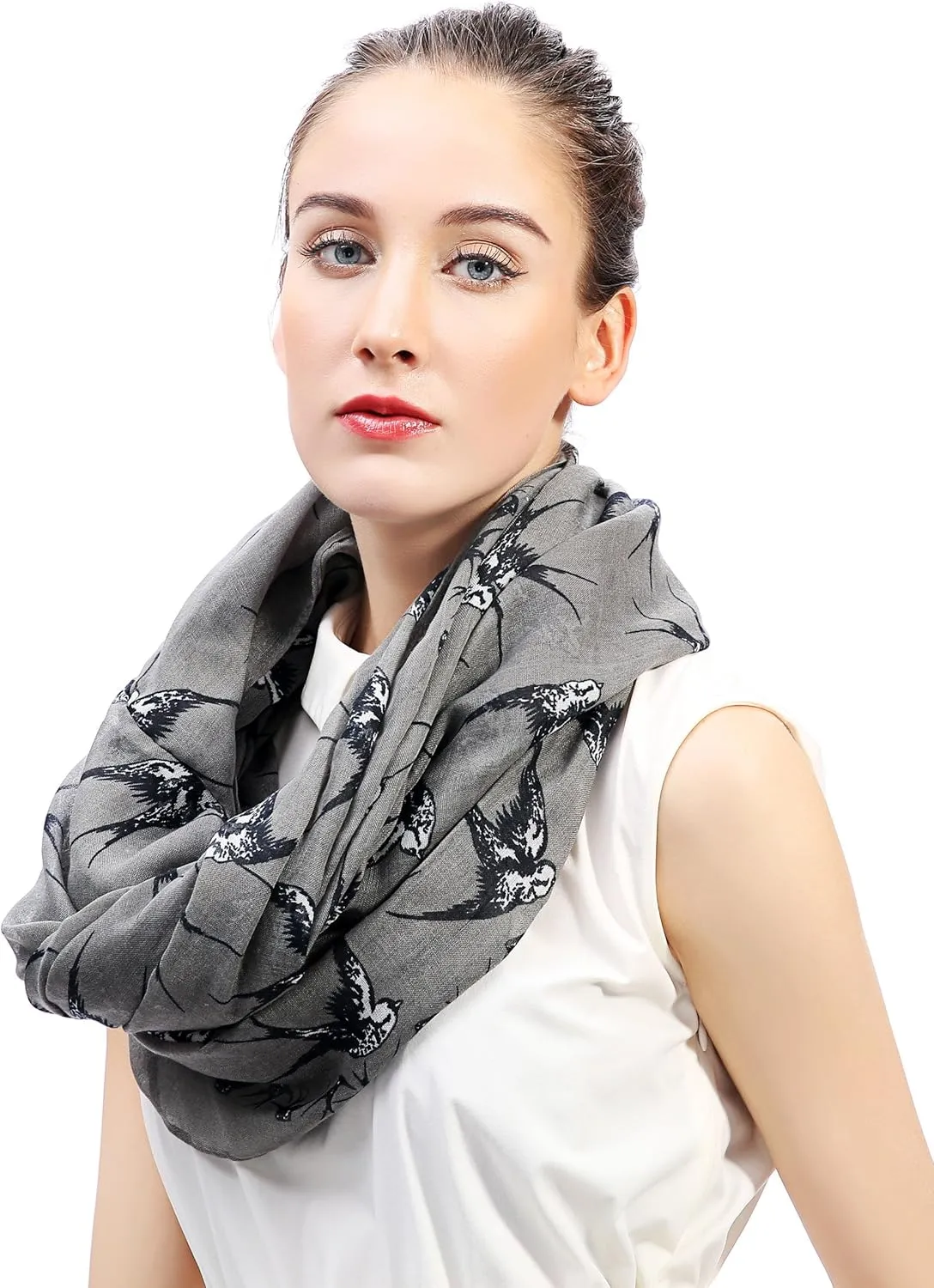 Lina & Lily Bird Print Women's Infinity Scarf Lightweight All Season