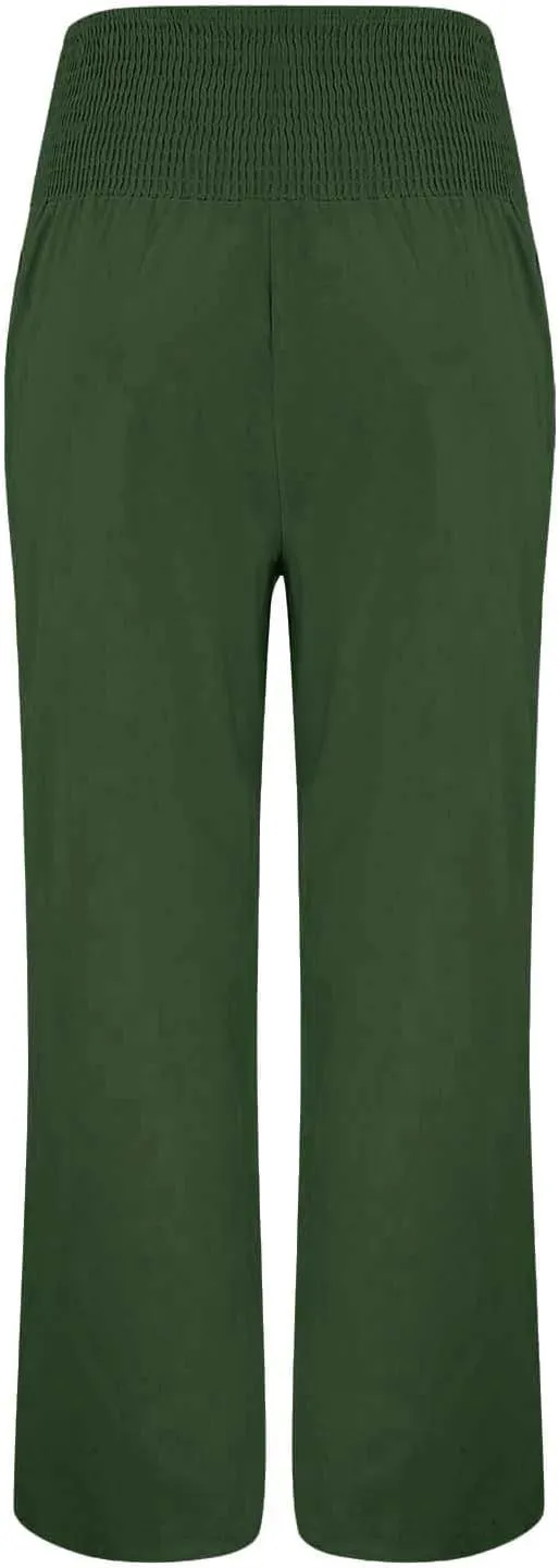 Linen Pants for Women Wide Leg Palazzo High Waisted Casual Flowy Summer Trousers Beach Comfortable Womens Pants