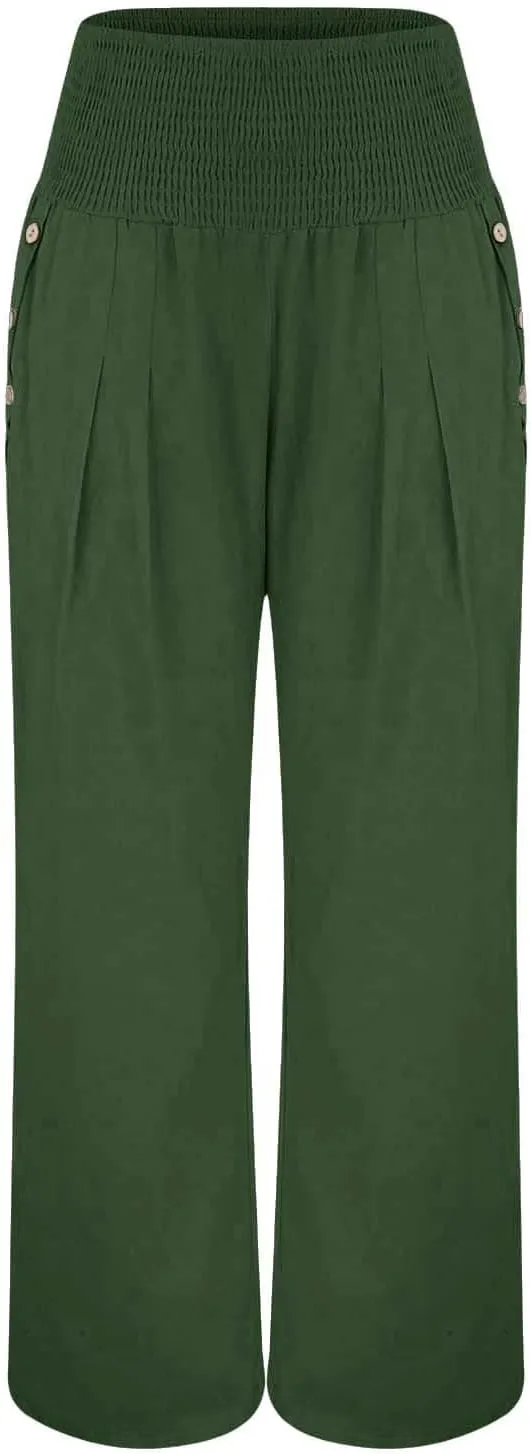 Linen Pants for Women Wide Leg Palazzo High Waisted Casual Flowy Summer Trousers Beach Comfortable Womens Pants