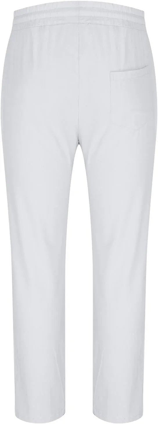 Linen Pants Men Slim Fit Drawstring Elastic Waist Trousers Summer Comfortable Beach Pants with Pockets Full Length