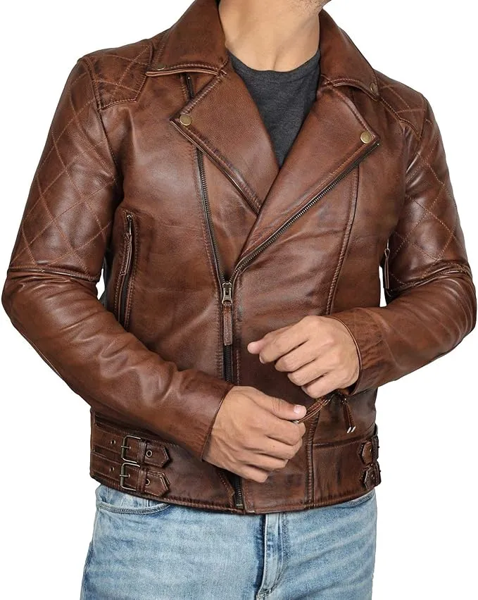 Men’s Asymmetrical Leather Jacket – Stylish Real Lambskin, Bold & Casual Statement Piece