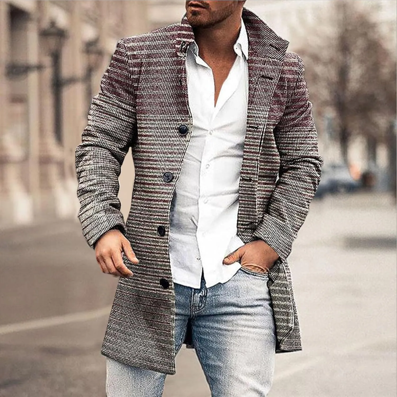 MIDOO Mens Jackets Casual Stylish Fashion Fall Casual Stand Collar Button Long Sleeve Pocket Coat Jacket Sport Outdoor Top