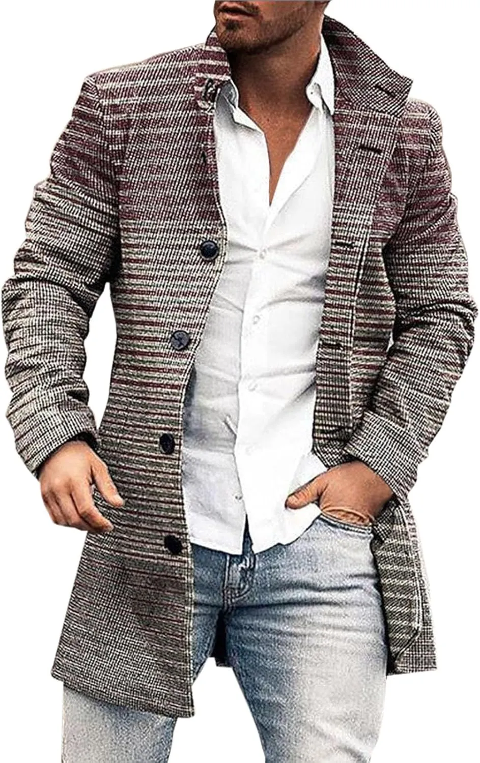 MIDOO Mens Jackets Casual Stylish Fashion Fall Casual Stand Collar Button Long Sleeve Pocket Coat Jacket Sport Outdoor Top