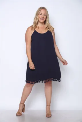 Navy Blue Plus Size Tassel Accent Sundress