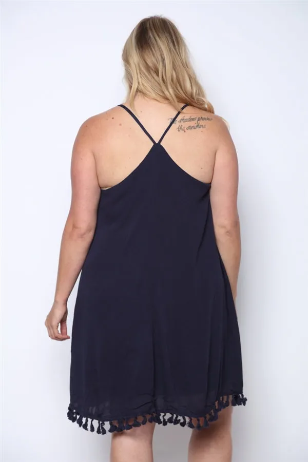 Navy Blue Plus Size Tassel Accent Sundress