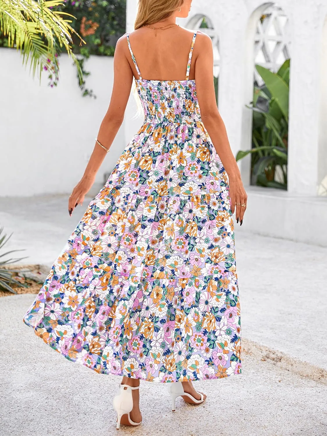 NOLLSOM Women's Summer Dress 2025 Casual Floral Boho Maxi Dresses Sleeveless Spaghetti Strap Long Beach Sun Dresses