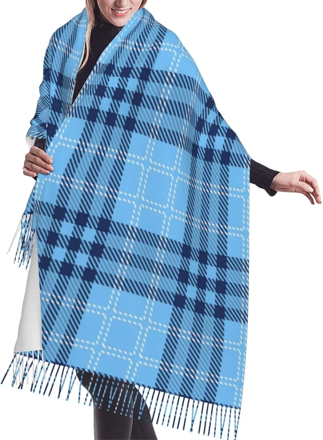 Plaid-Checkered-Textile- Imitation Cashmere Tassel Scarf Winter Scarf Autumn Softest Classic Warm