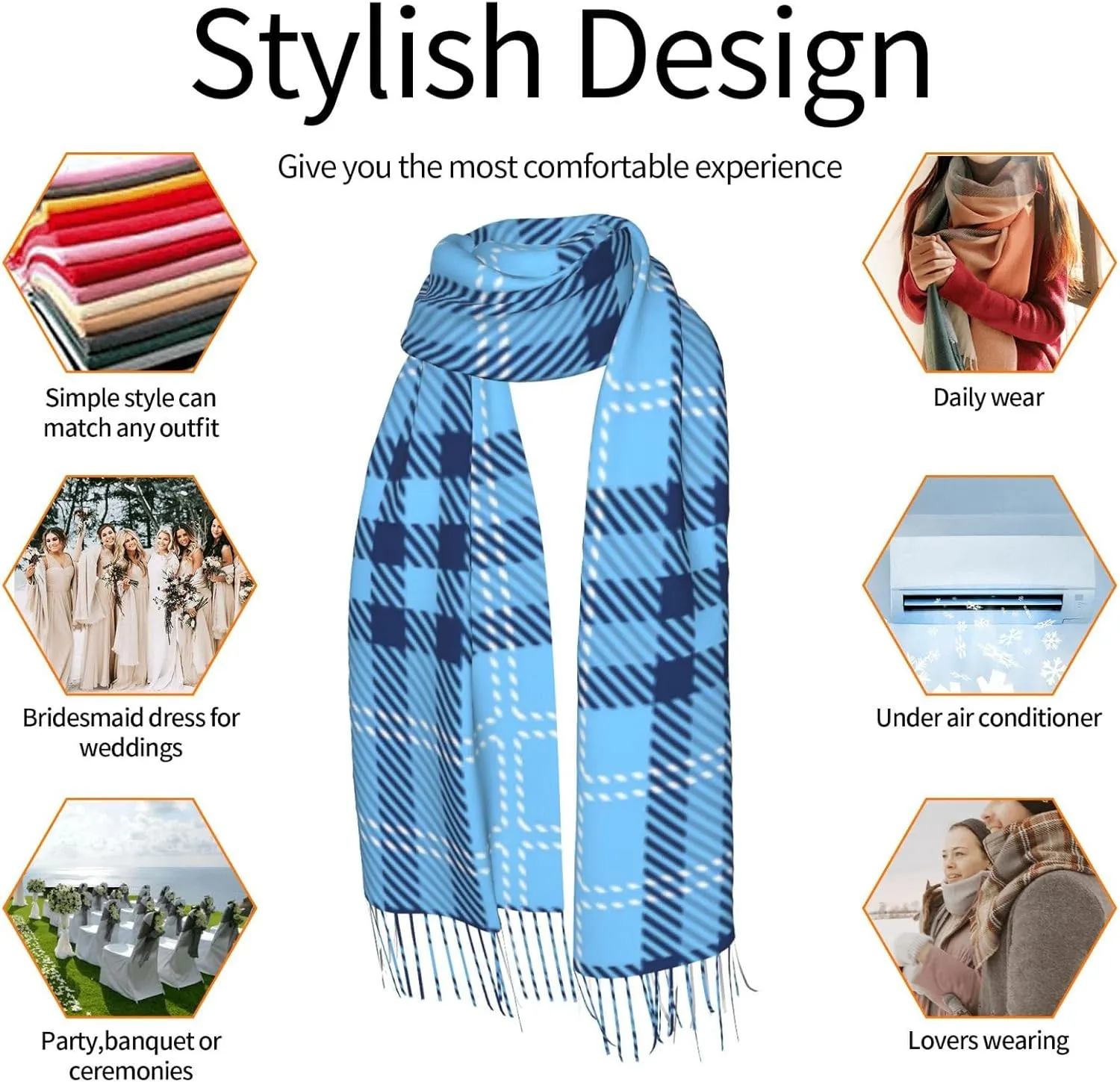 Plaid-Checkered-Textile- Imitation Cashmere Tassel Scarf Winter Scarf Autumn Softest Classic Warm