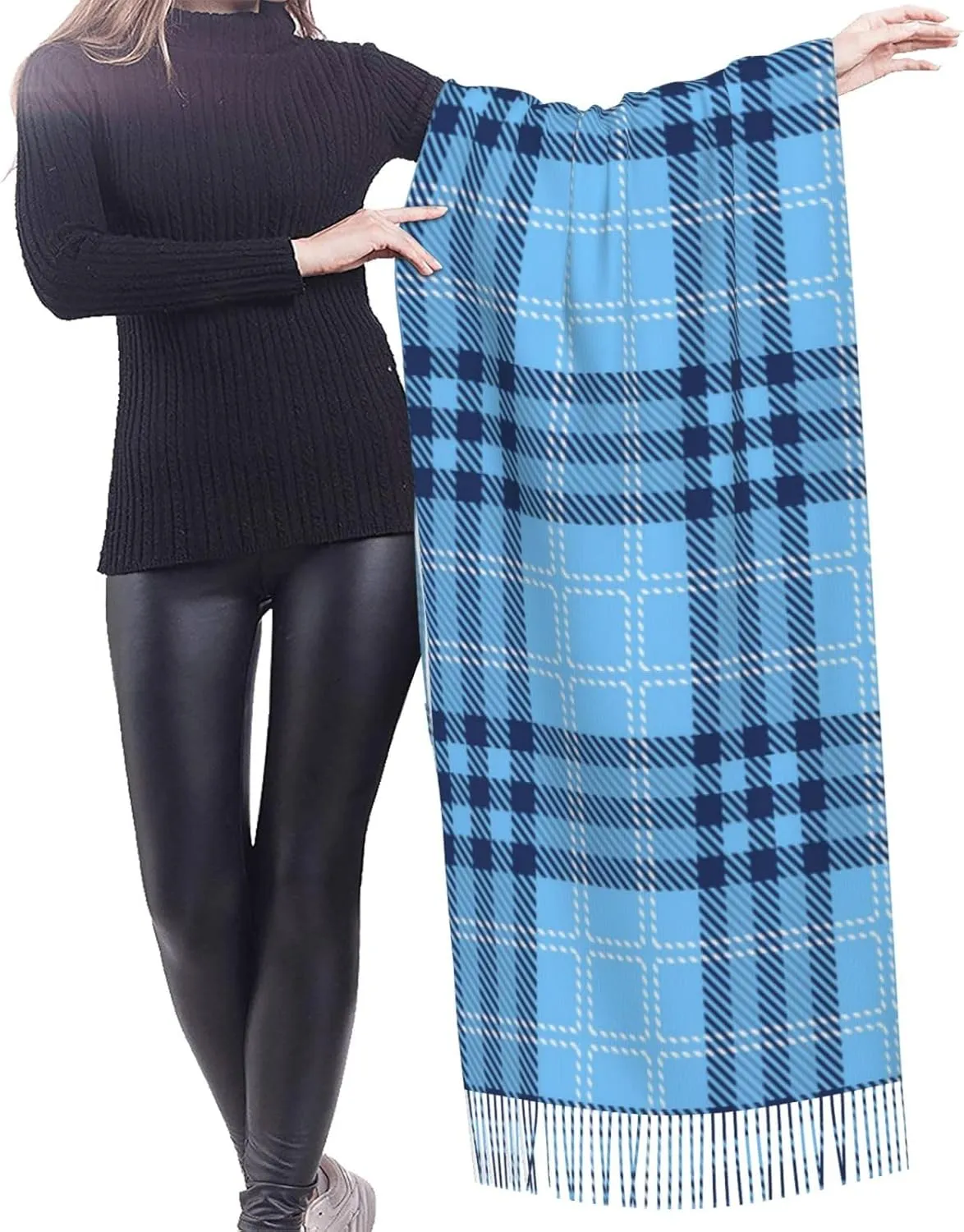 Plaid-Checkered-Textile- Imitation Cashmere Tassel Scarf Winter Scarf Autumn Softest Classic Warm