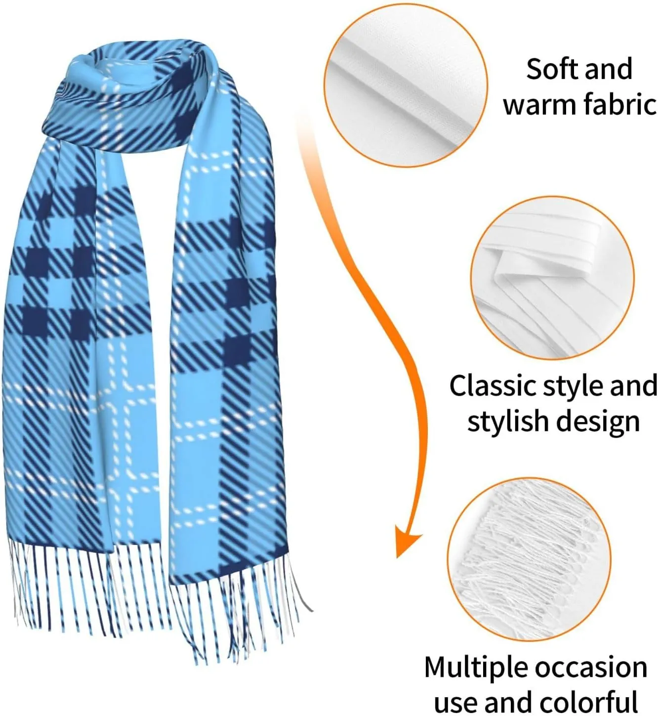 Plaid-Checkered-Textile- Imitation Cashmere Tassel Scarf Winter Scarf Autumn Softest Classic Warm