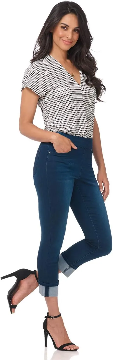 Rekucci Secret Figure Denim Women's Pull-On Slim Fit Cropped 4 Season Jean