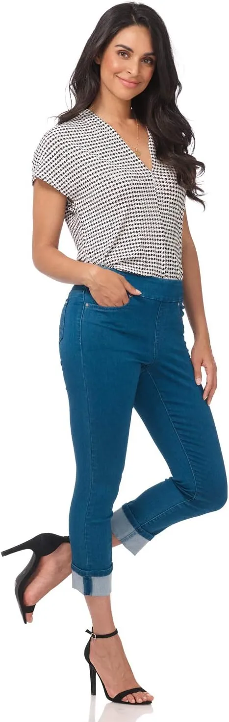 Rekucci Secret Figure Denim Women's Pull-On Slim Fit Cropped 4 Season Jean