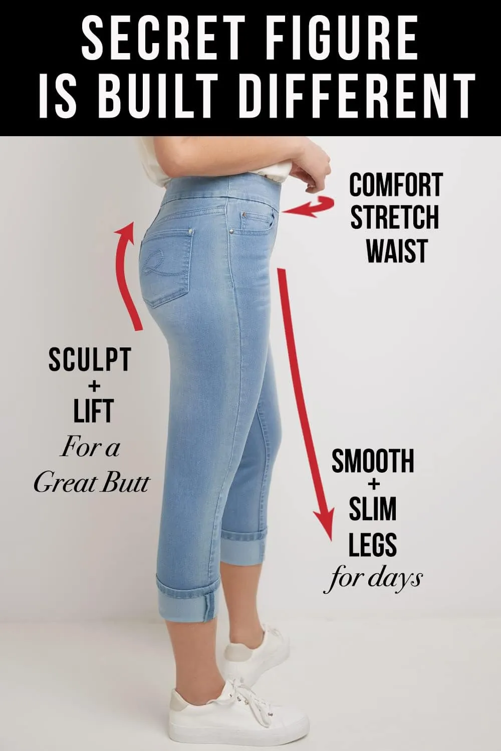 Rekucci Secret Figure Denim Women's Pull-On Slim Fit Cropped 4 Season Jean