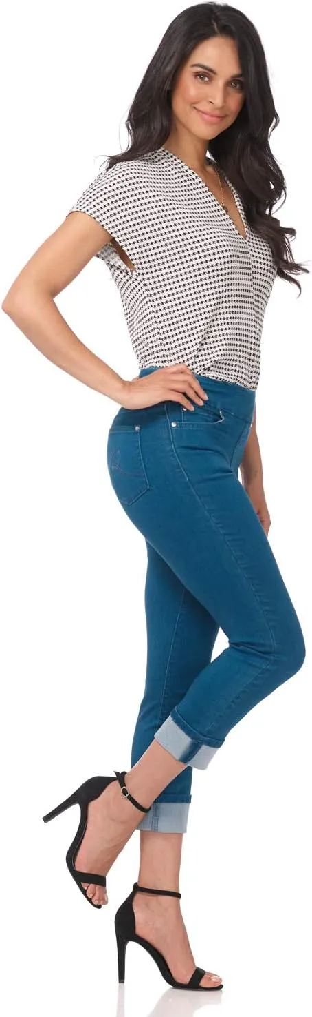Rekucci Secret Figure Denim Women's Pull-On Slim Fit Cropped 4 Season Jean