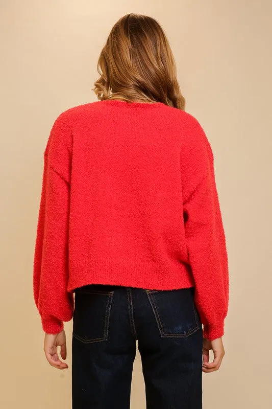 Ruby Long Sleeve Bow Tie Cardigan Sweater Red