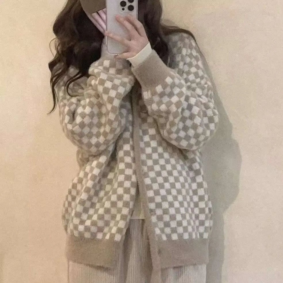 Soft Checker Cardigan