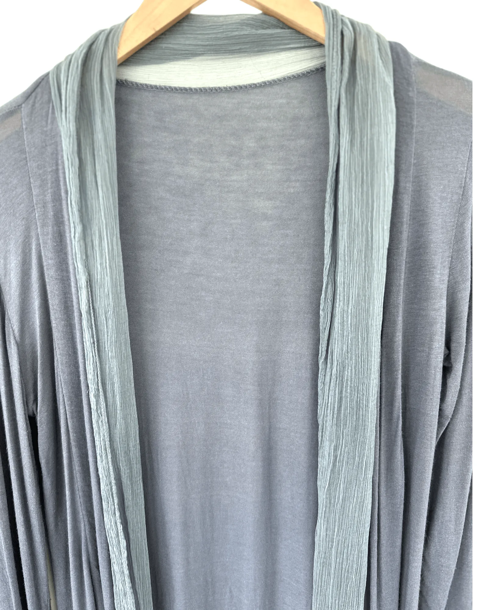 Soft Summer Haze Silk Crepe Trimmed Open Jersey Knit Cardigan