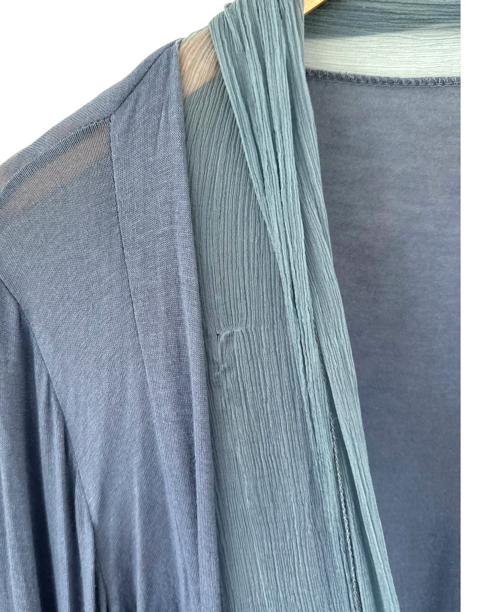 Soft Summer Haze Silk Crepe Trimmed Open Jersey Knit Cardigan