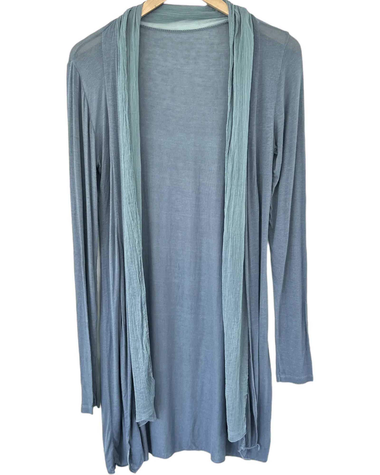 Soft Summer Haze Silk Crepe Trimmed Open Jersey Knit Cardigan