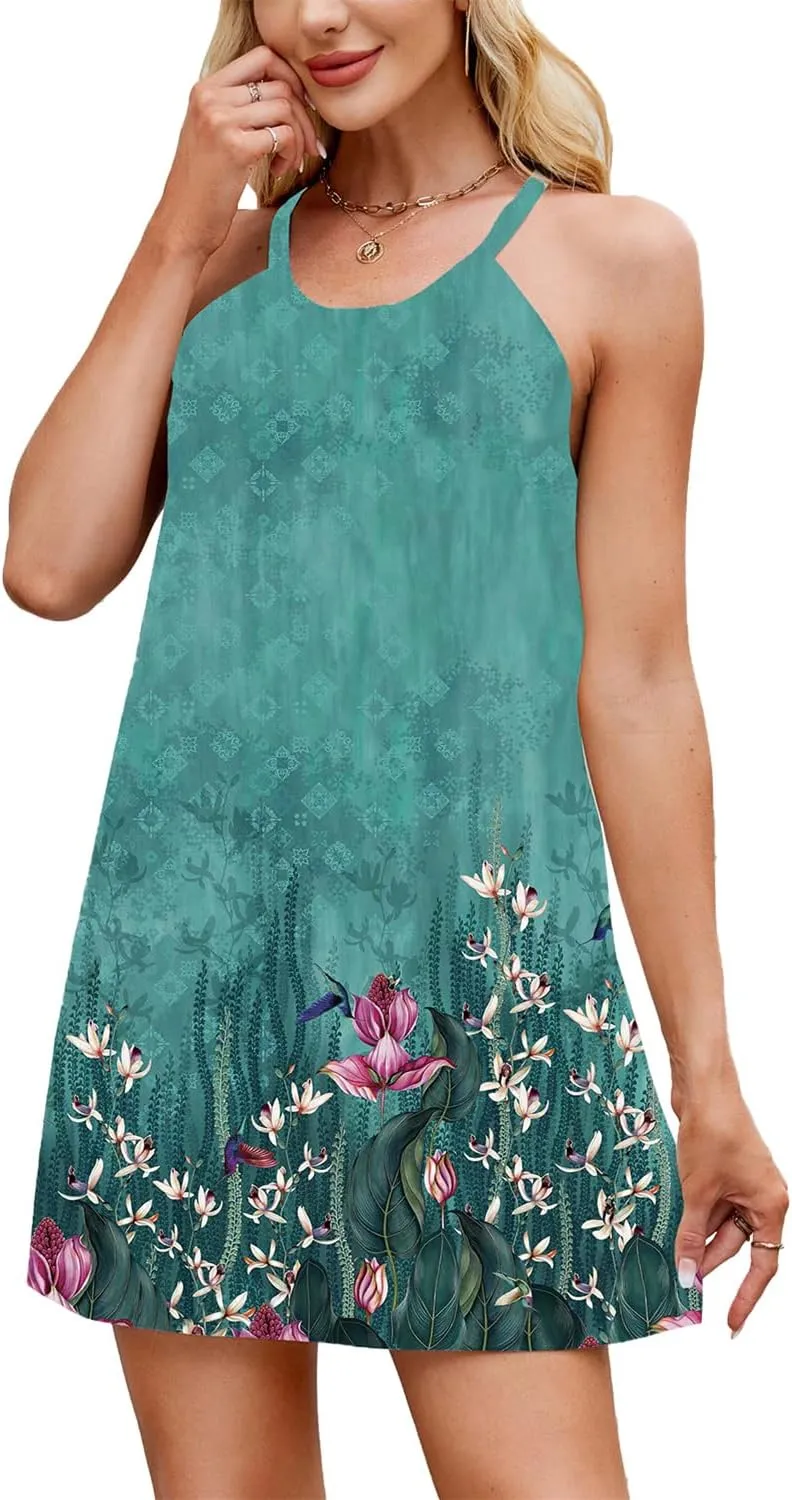 Summer Dresses for Women 2025 Beach Sundresses Sleeveless Casual Loose Tank Dresses Halter Coverup Dress