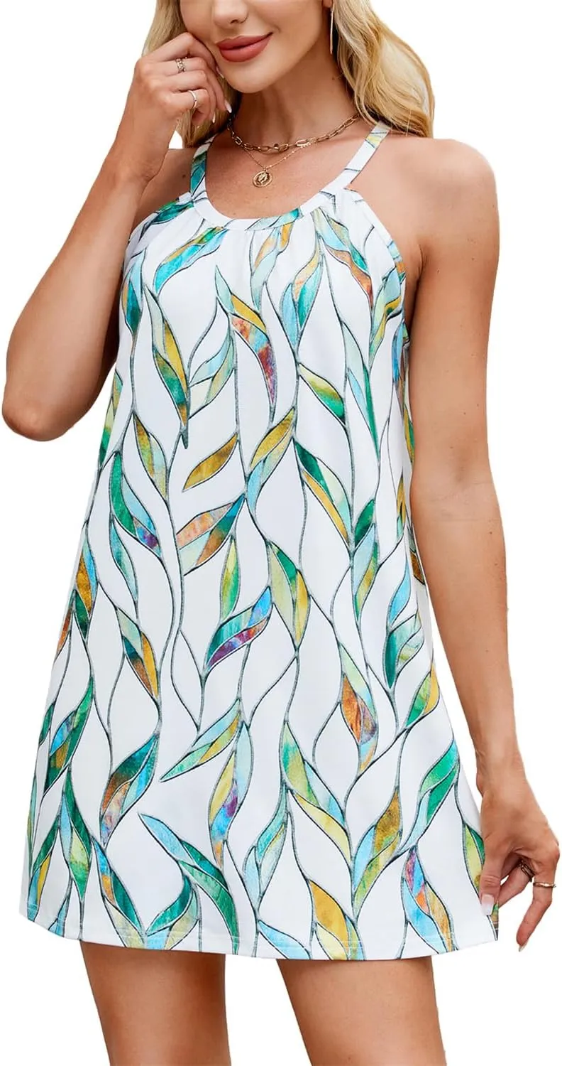 Summer Dresses for Women 2025 Beach Sundresses Sleeveless Casual Loose Tank Dresses Halter Coverup Dress