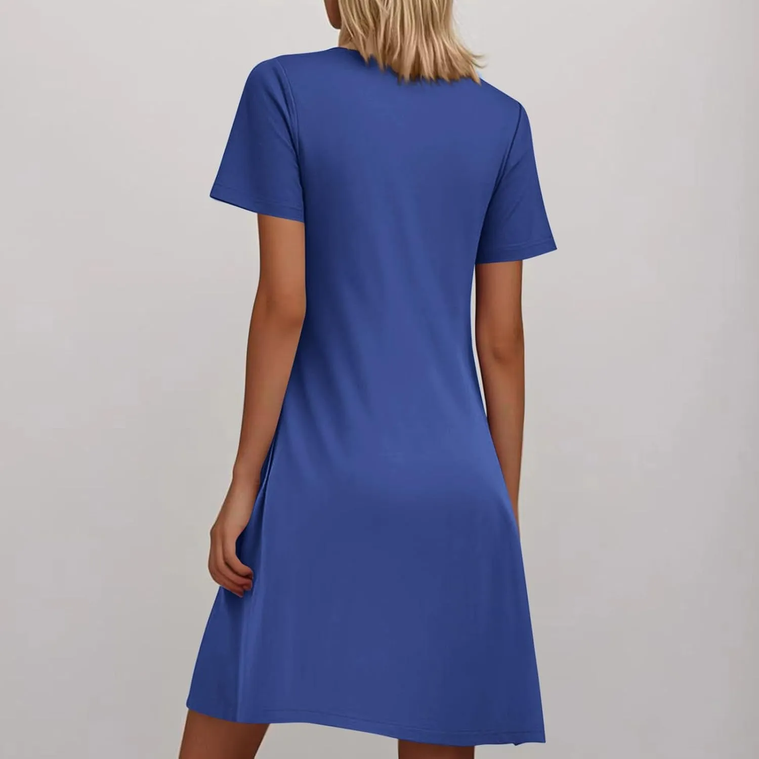 T Shirt Dresses for Women Casual Short Sleeve Loose Tunic Dress with Pockets Summer Pleated Swing Outfits