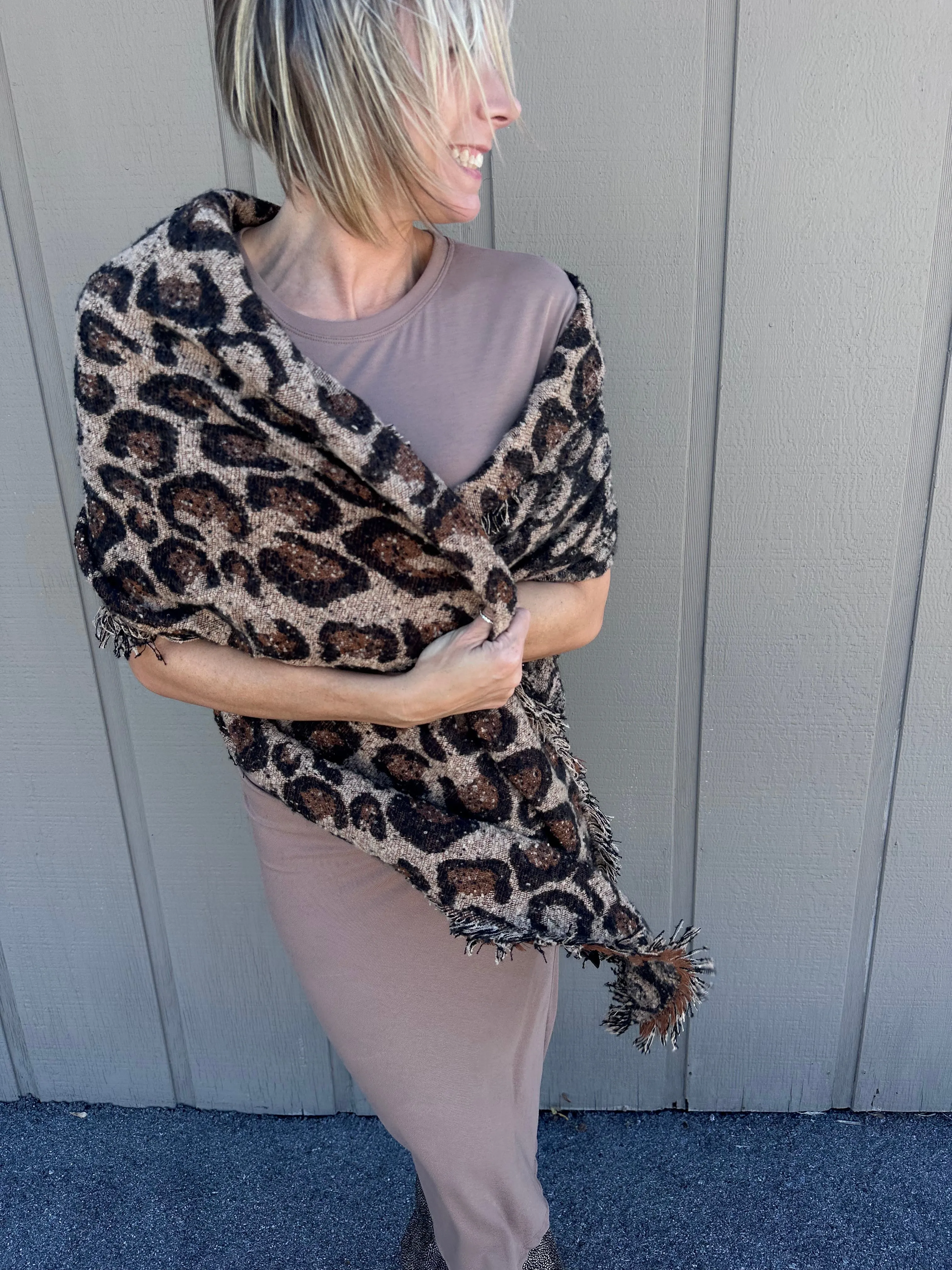 Tan Leopard Scarf