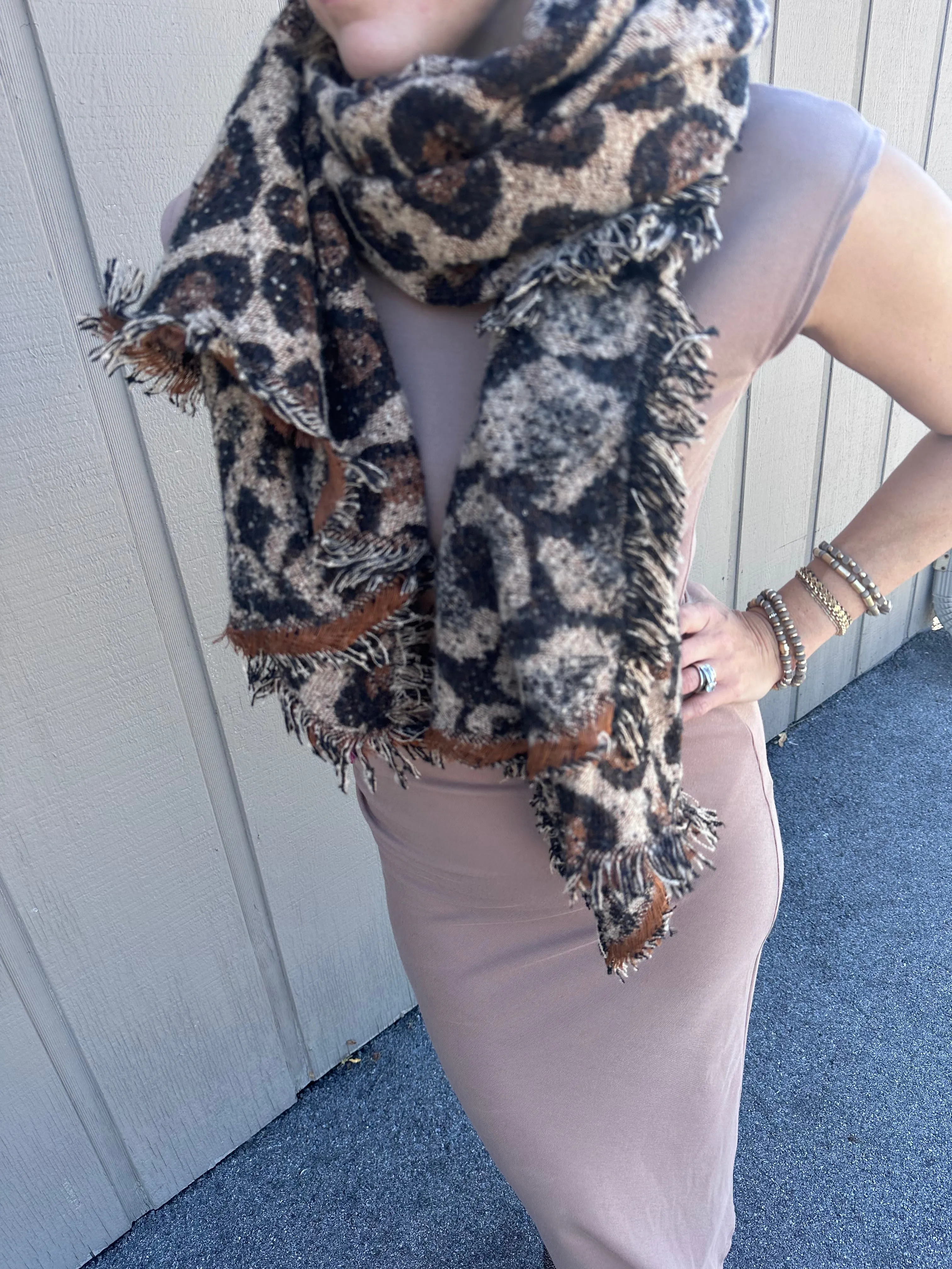 Tan Leopard Scarf