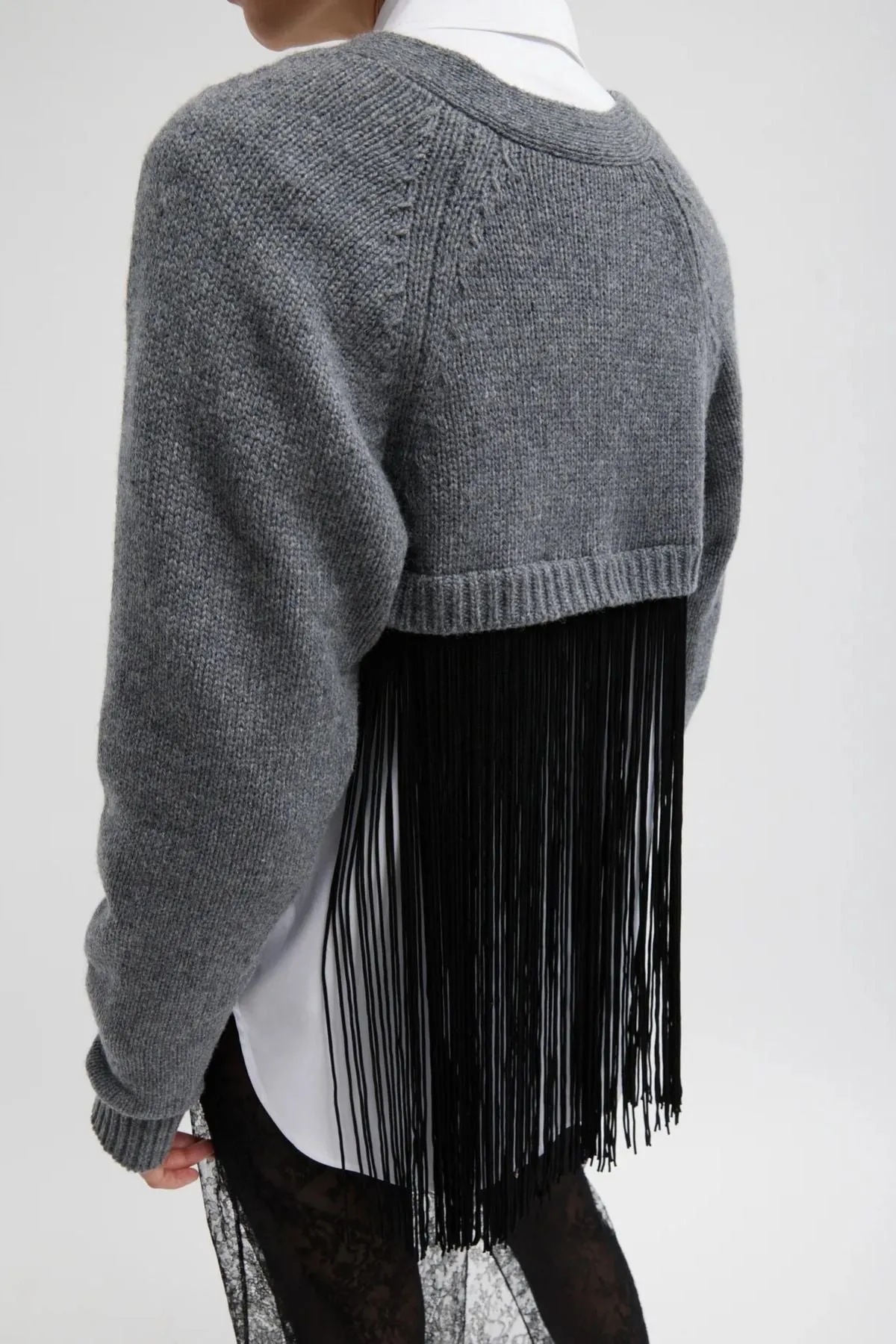 Tibi Soft Sweater Fringed Half Cardigan - Charcoal