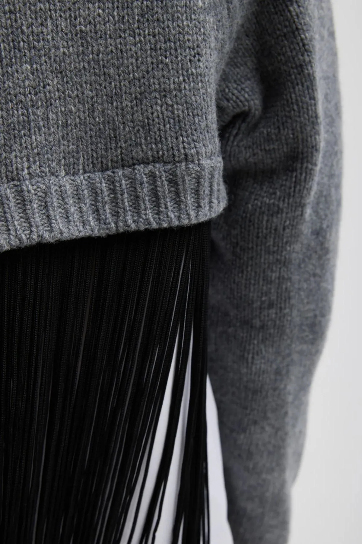 Tibi Soft Sweater Fringed Half Cardigan - Charcoal