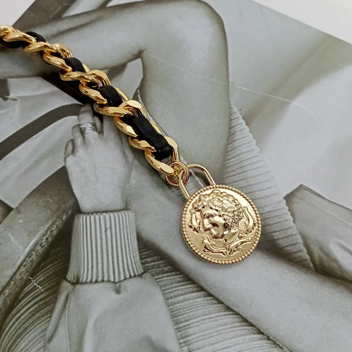 VAIGE Elegant Gold Coin Dangle Metal Belt