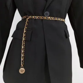 VAIGE Elegant Gold Coin Dangle Metal Belt