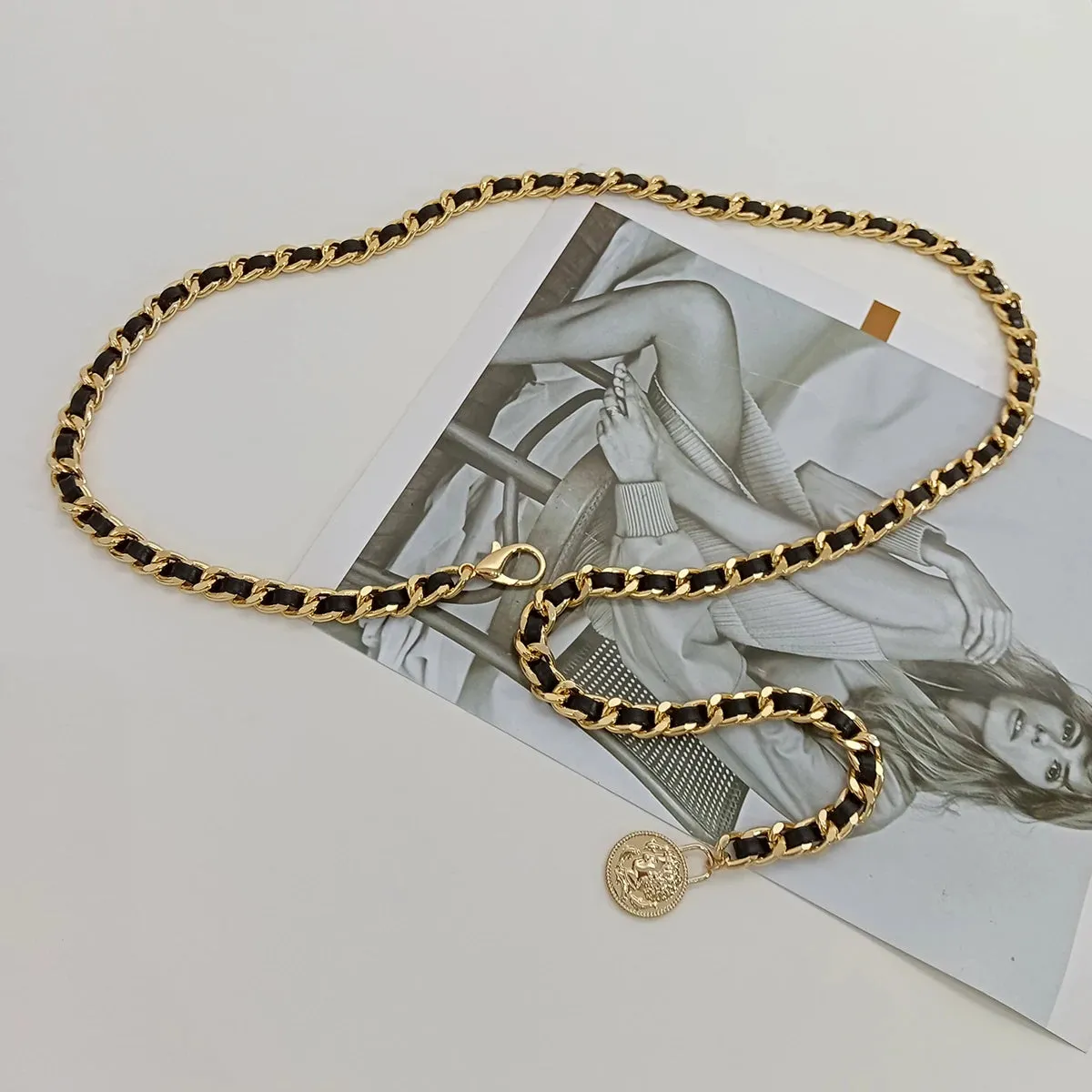 VAIGE Elegant Gold Coin Dangle Metal Belt