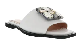 Ventutto White Crystal Embellished Leather Slide-