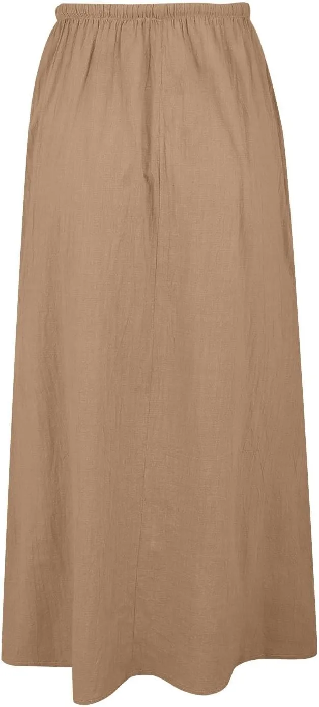 Women Boho Linen Maxi Skirts Trendy Comfy Drawstring Waist A Line Cute Bohemian 2025 Summer Vacation Flowy Skirts