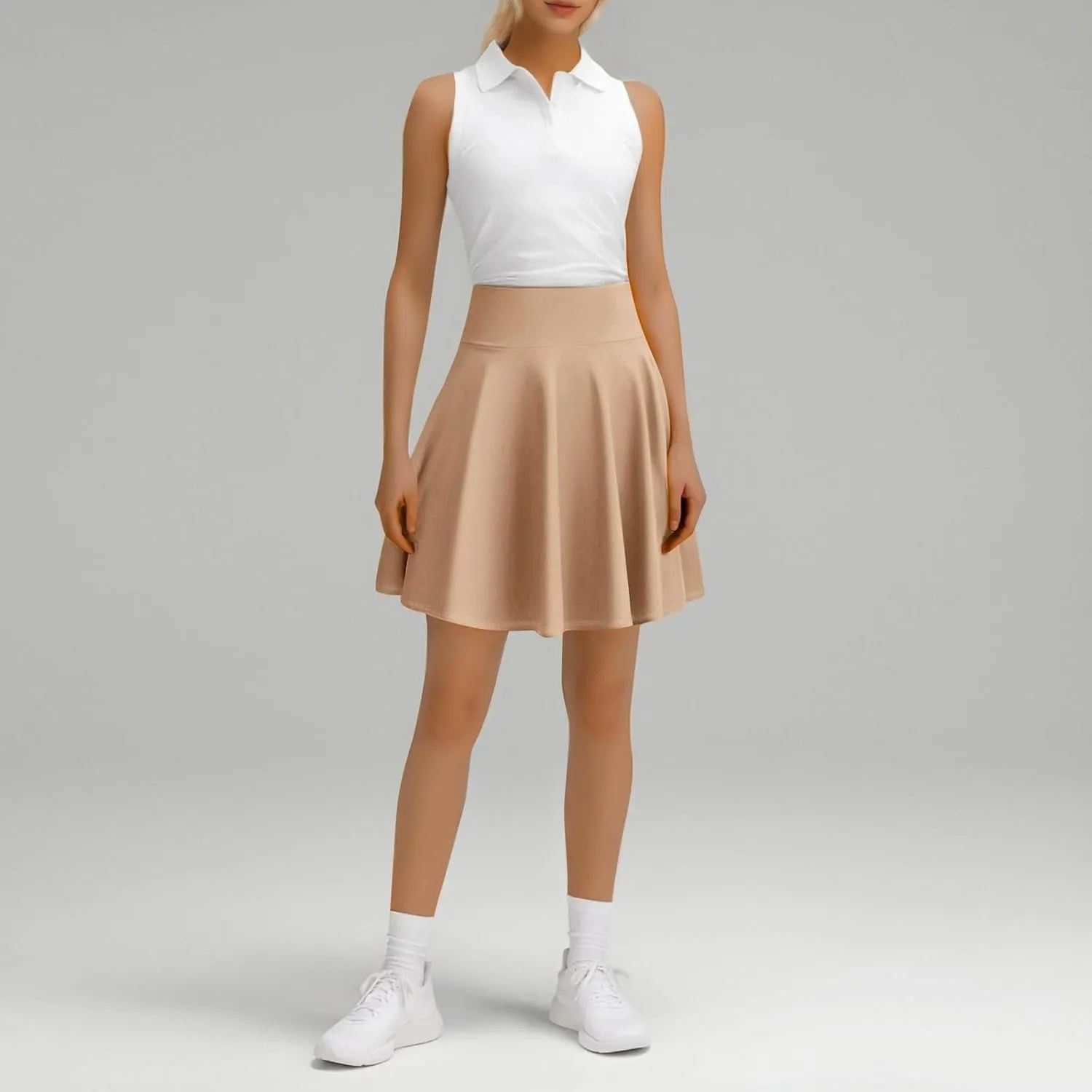 Women's Casual Stretchy A-Line Pleated Mini Skater Skirt Flared Basic Versatile Midi Length Skirt Stylish Lightweight