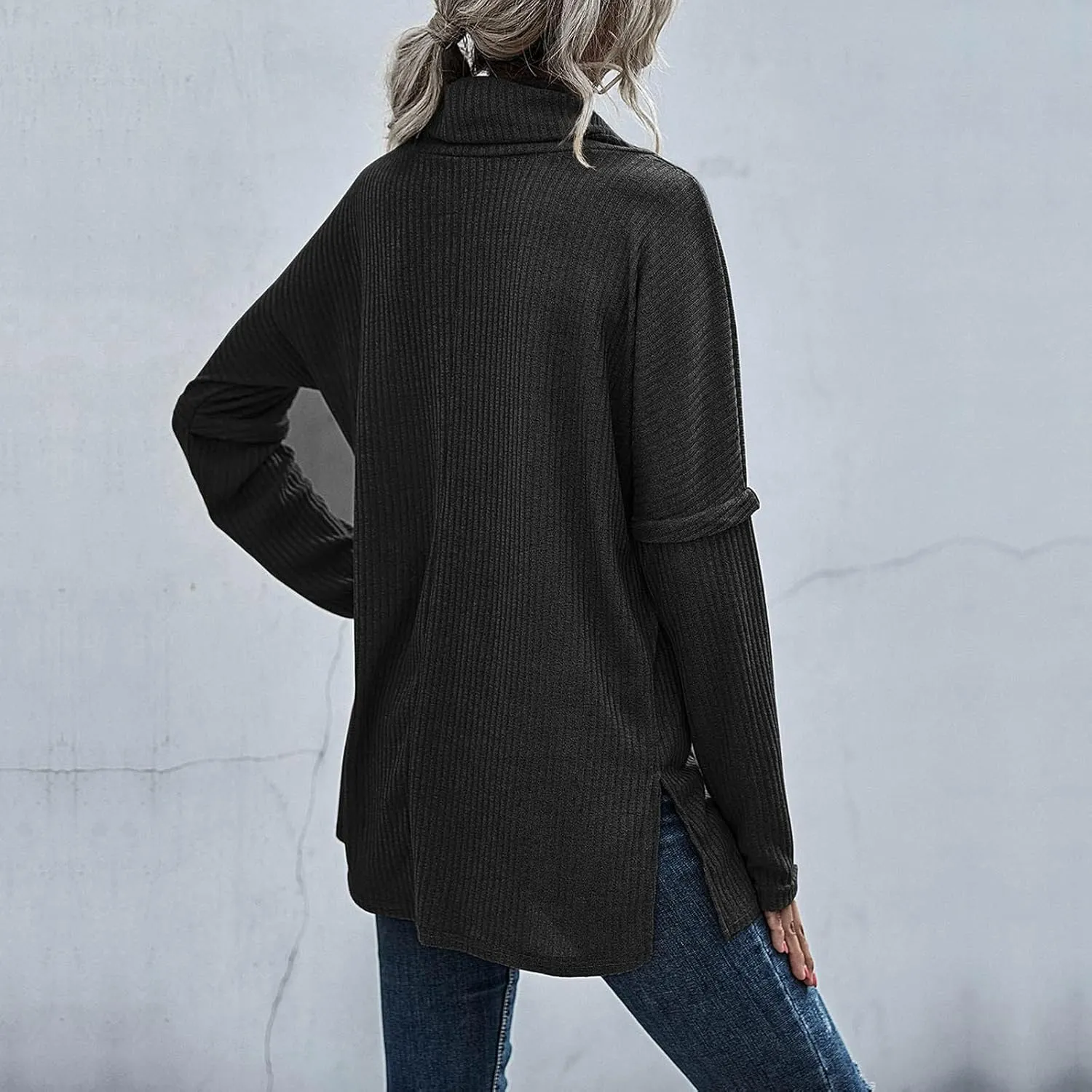 Women's Cowl Neck Casual Oversized Sweater Turtleneck Long Sleeve Tunic Ribbed Knit Pullover Tops Loose Soft Jumper