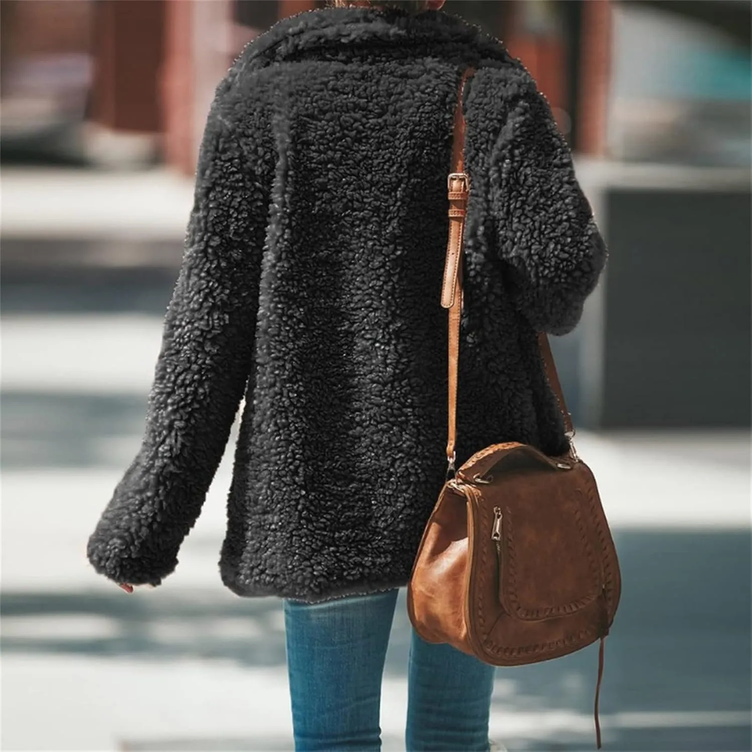 Womens Faux Fur Coat Outerwear Winter Comfortable Stylish Jacket with Pockets