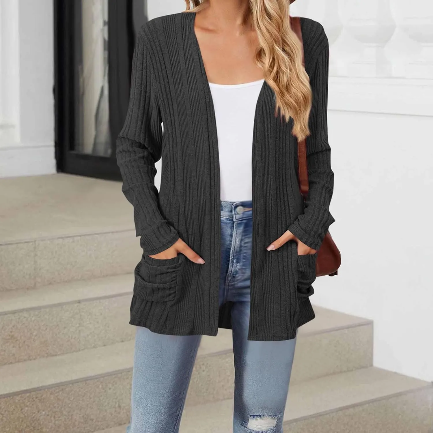 Womens Long Sleeve Cardigan Sweater Coat 2025 Lightweight Soft Knit Cardigan Casual V Neck Soft Coat with Pockets