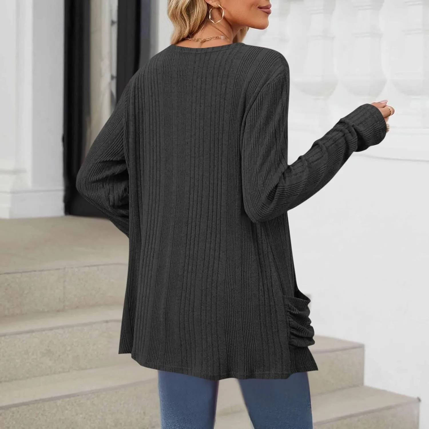 Womens Long Sleeve Cardigan Sweater Coat 2025 Lightweight Soft Knit Cardigan Casual V Neck Soft Coat with Pockets